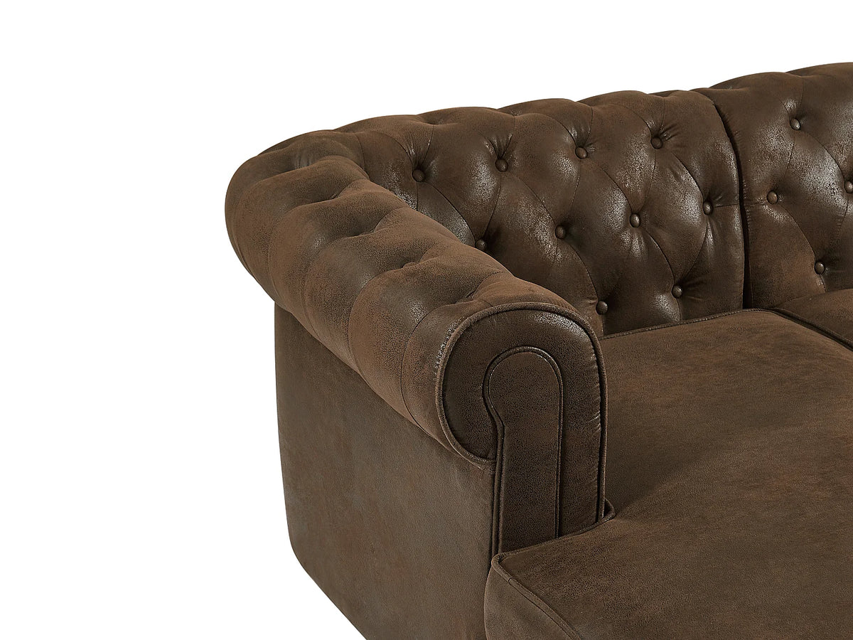 Canapé Panoramique d'Angle en Microfibre Marron - CHESTERFIELD