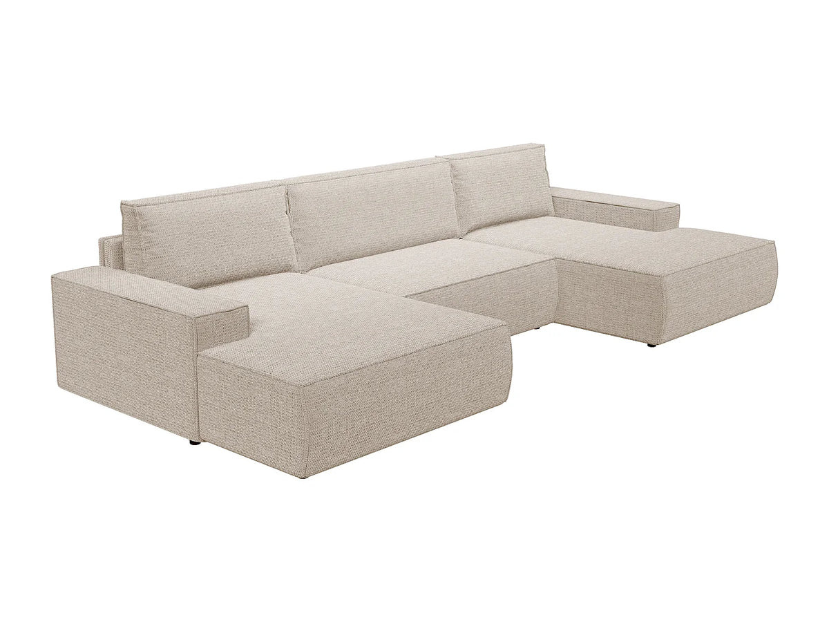Canapé Panoramique d'Angle XXL Convertible en Tissu Beige - AMELIA
