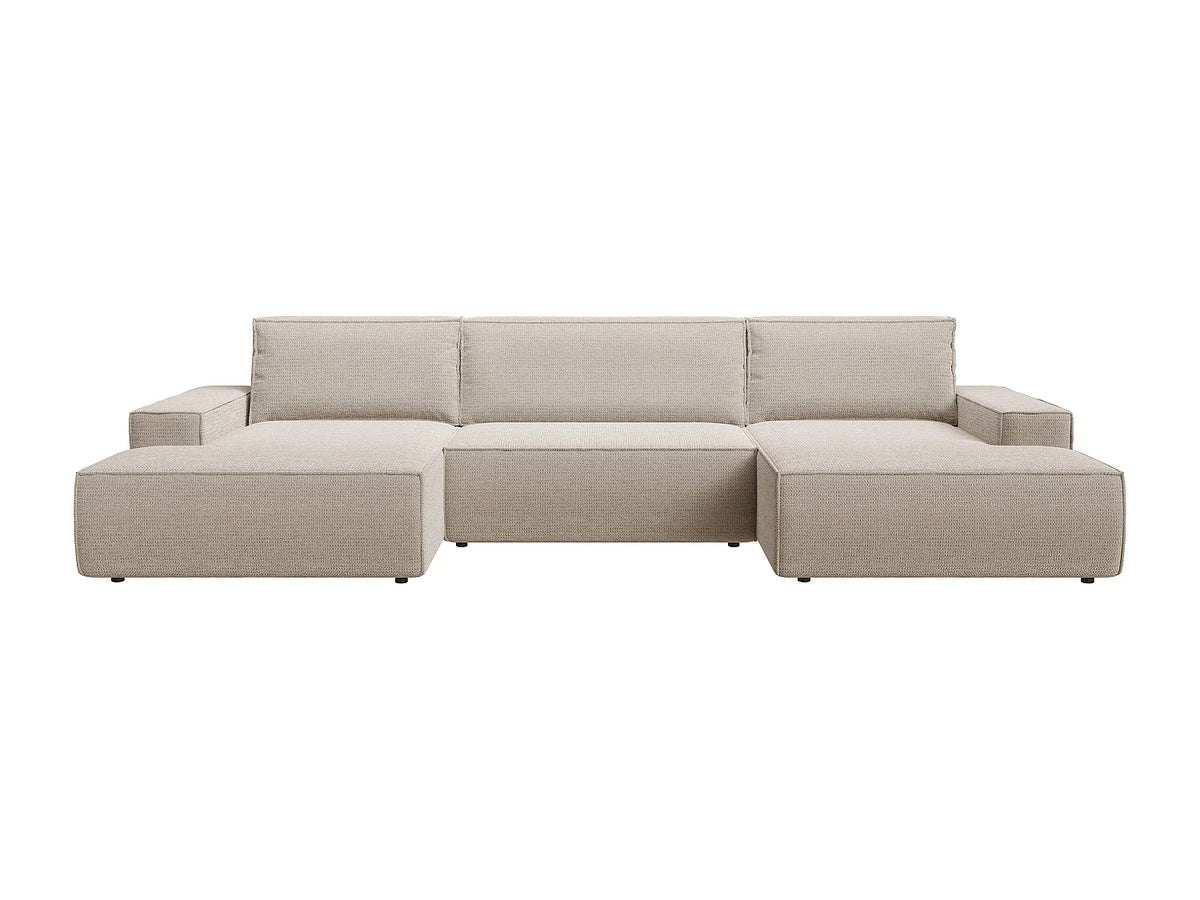 Canapé Panoramique d'Angle XXL Convertible en Tissu Beige - AMELIA
