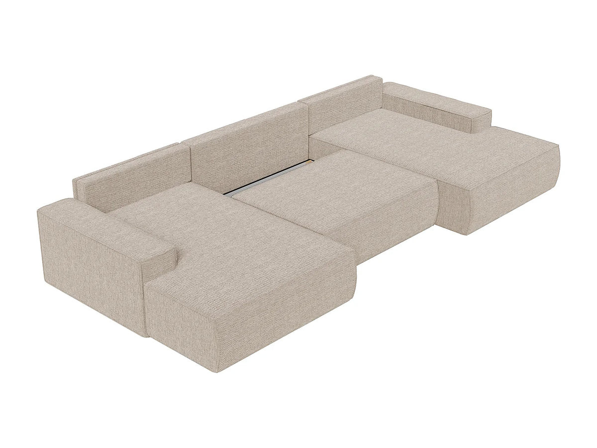 Canapé Panoramique d'Angle XXL Convertible en Tissu Beige - AMELIA