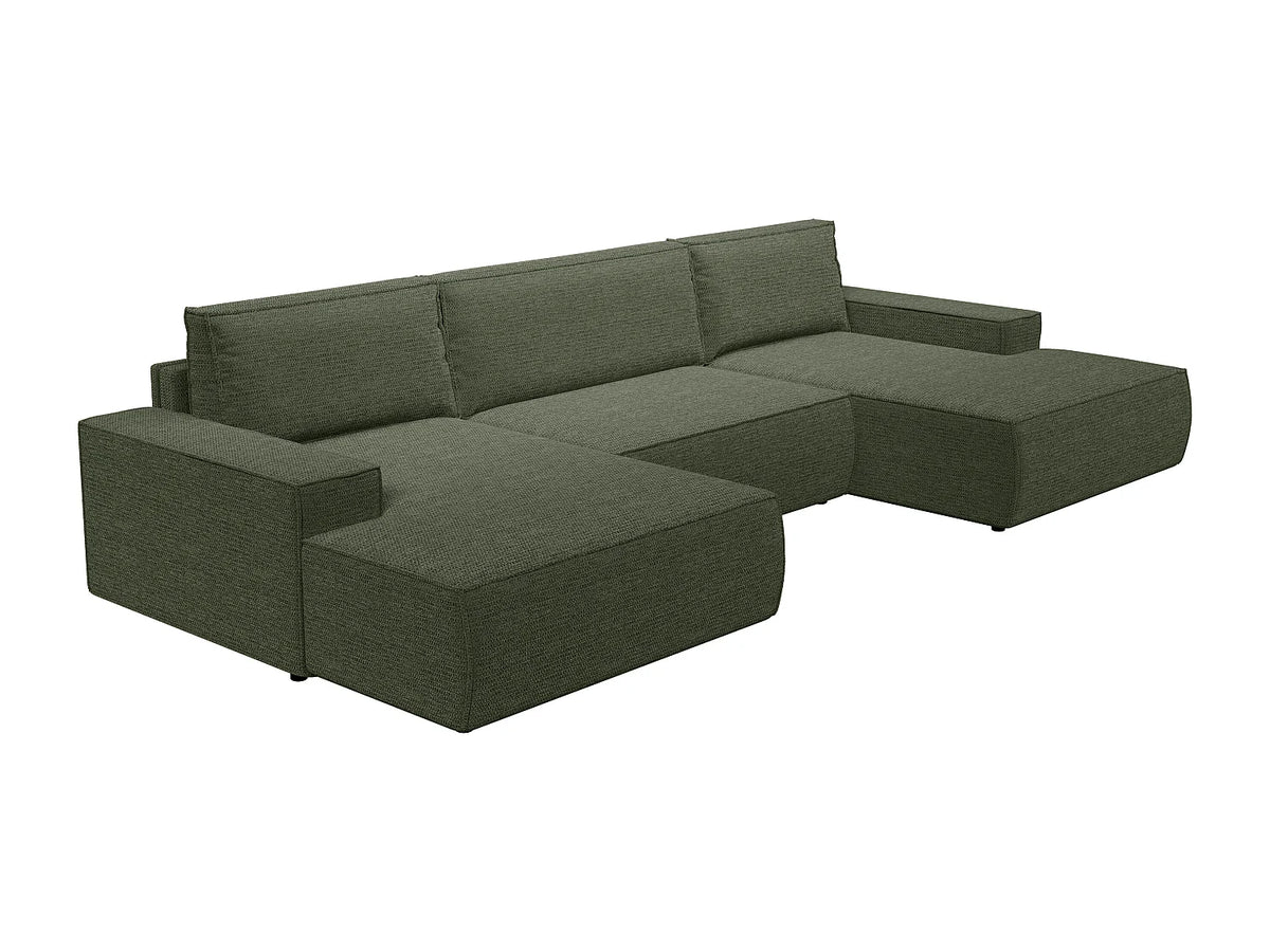 Canapé Panoramique d'Angle XXL Convertible en Tissu Vert - AMELIA