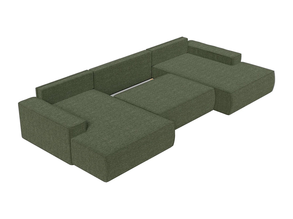 Canapé Panoramique d'Angle XXL Convertible en Tissu Vert - AMELIA