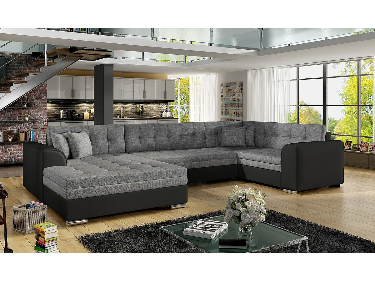 Canapé Panoramique d'Angle Convertible en Tissu Multicolore 5 Places - DIANA
