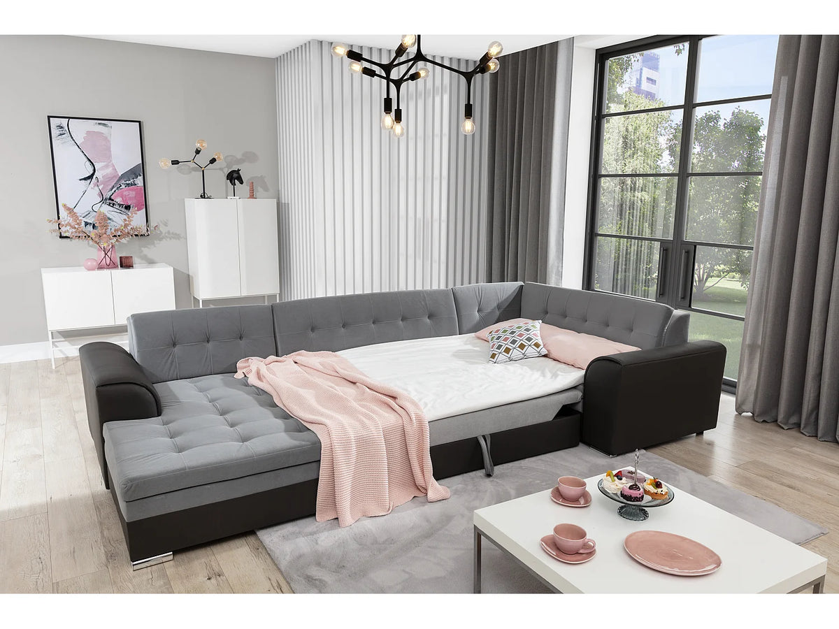 Canapé Panoramique d'Angle Convertible en Tissu Multicolore 5 Places - DIANA