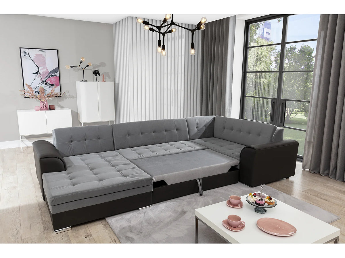 Canapé Panoramique d'Angle Convertible en Tissu Multicolore 5 Places - DIANA