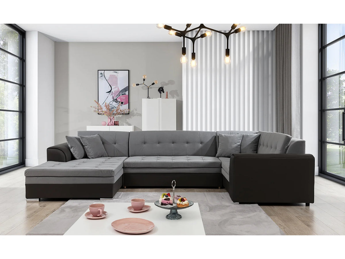 Canapé Panoramique d'Angle Convertible en Tissu Multicolore 5 Places - DIANA