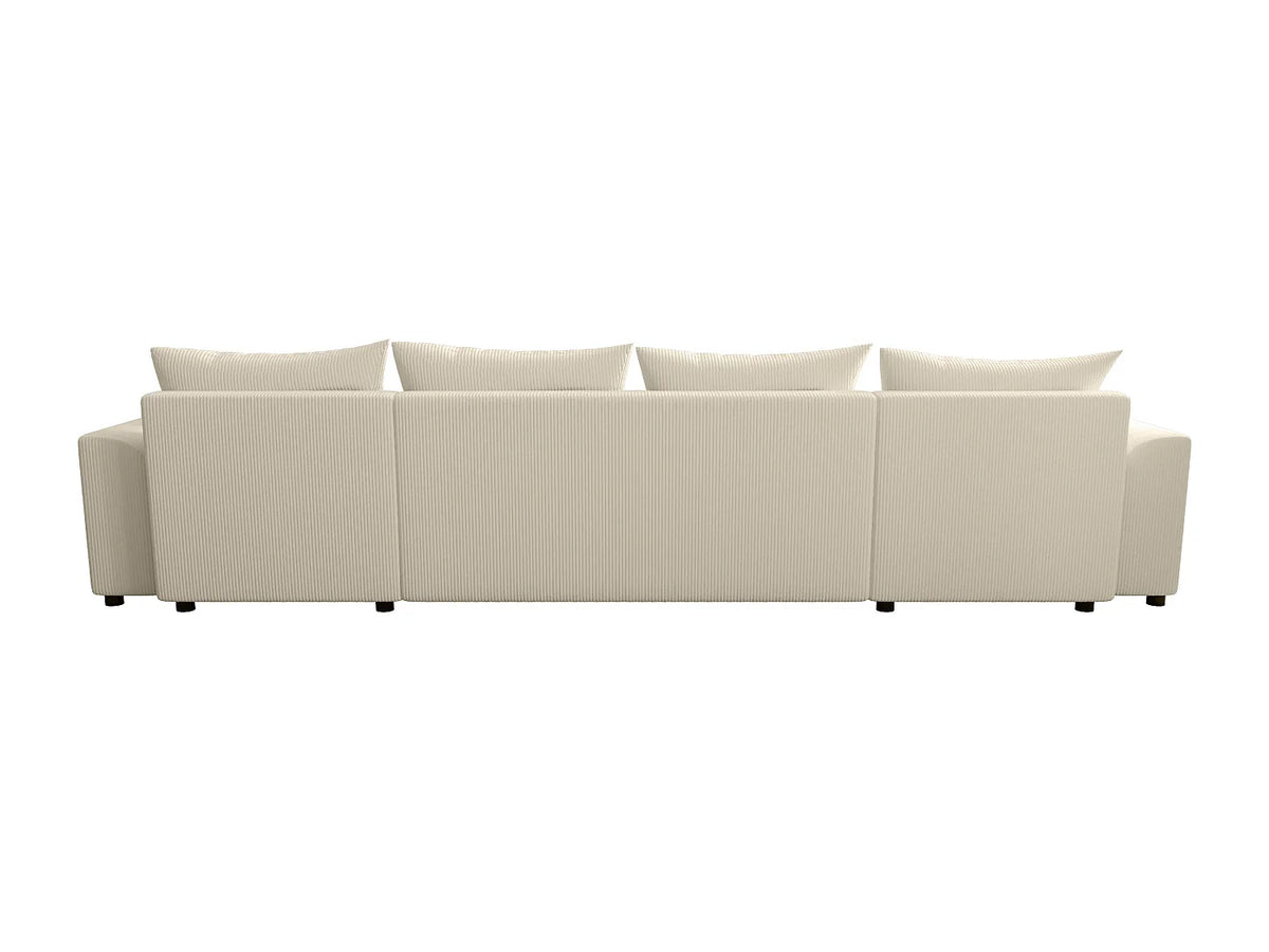 Canapé Panoramique d'Angle Convertible en Velours Côtelé Beige - NESSARO