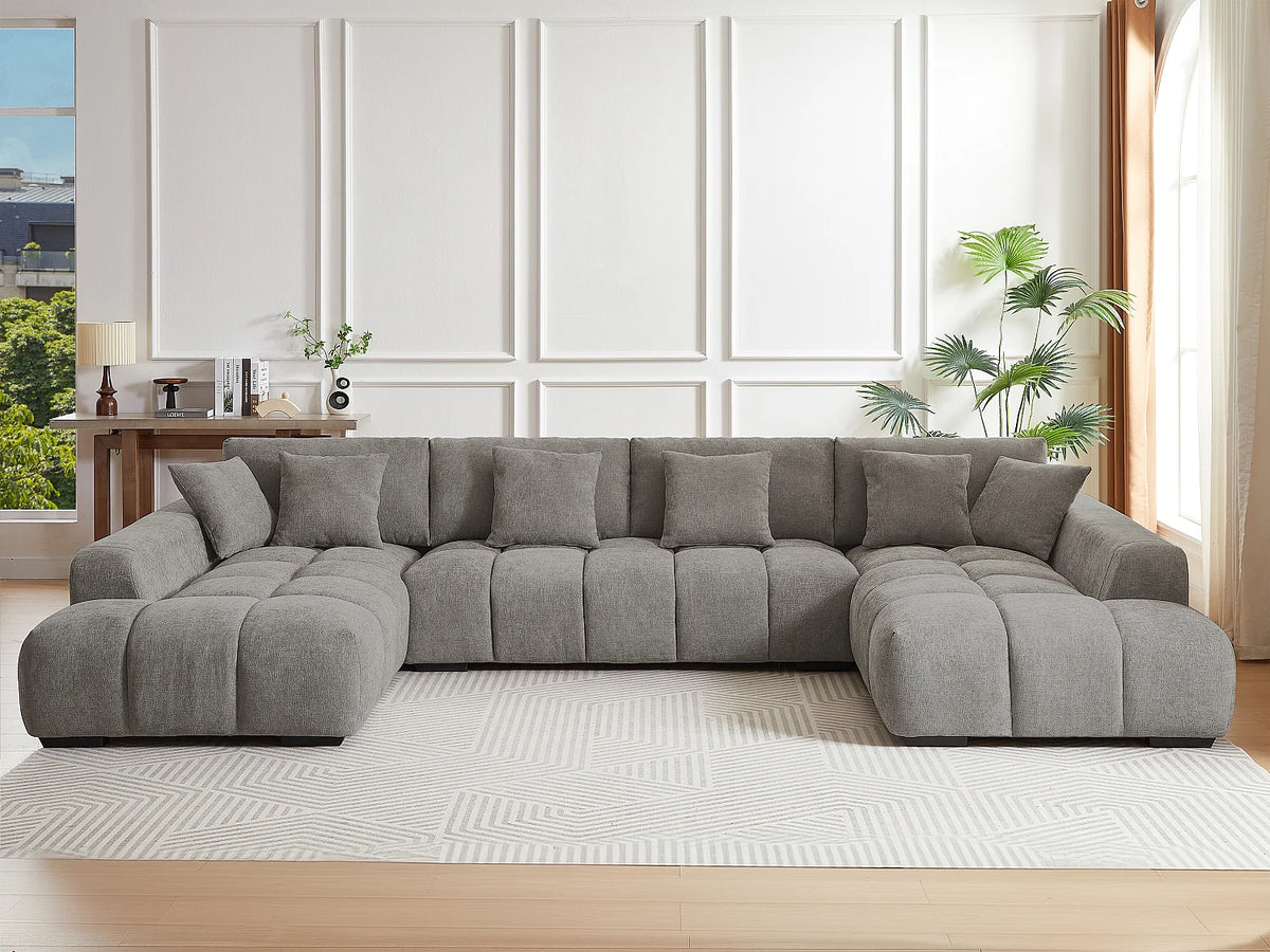 Canapé Panoramique d'Angle XXL en Tissu Gris - BERENIA
