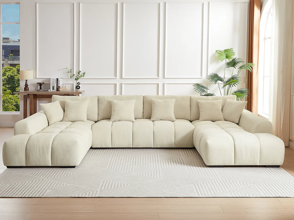 Canapé Panoramique d'Angle XXL en Tissu Beige - BERENIA