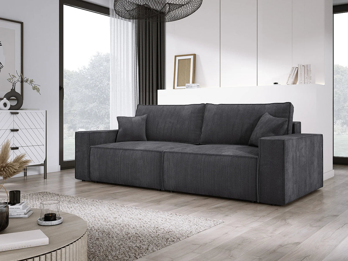 Canapé Panoramique d'Angle Convertible en Tissu Gris anthracite 3 Places - KASJO
