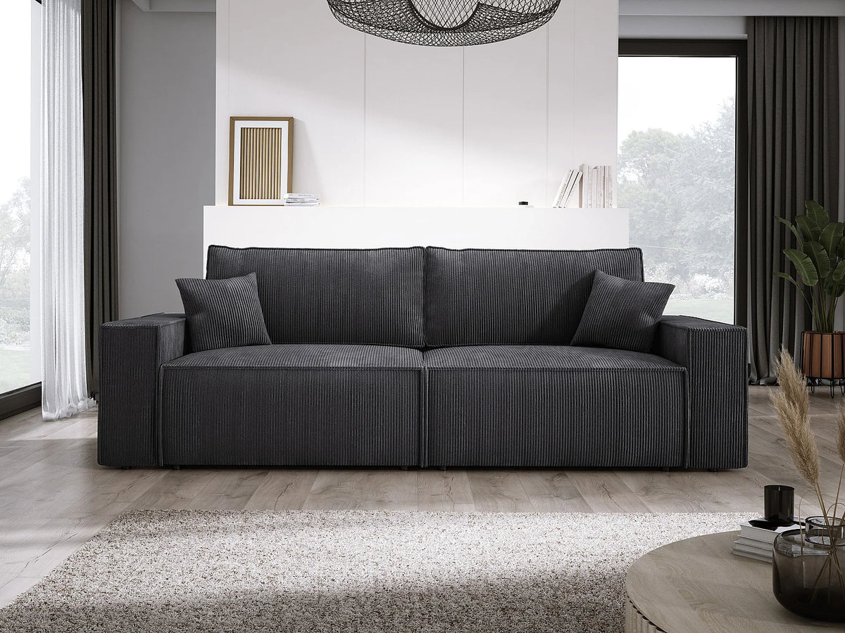 Canapé Panoramique d'Angle Convertible en Tissu Gris anthracite 3 Places - KASJO
