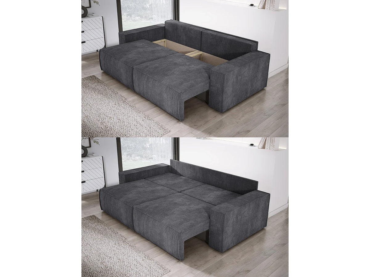 Canapé Panoramique d'Angle Convertible en Tissu Gris anthracite 3 Places - KASJO