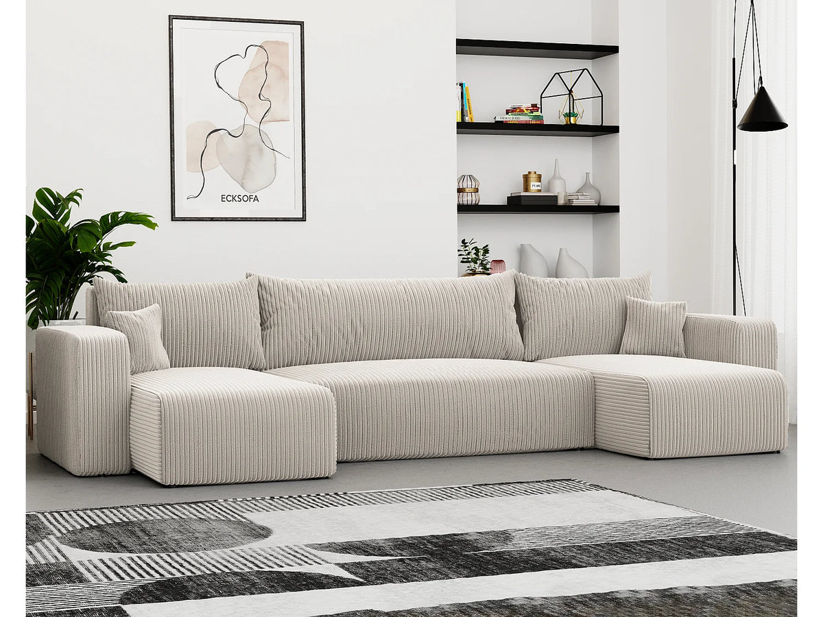 Canapé Panoramique d'Angle Convertible en Tissu Beige 4 Places - PIANO