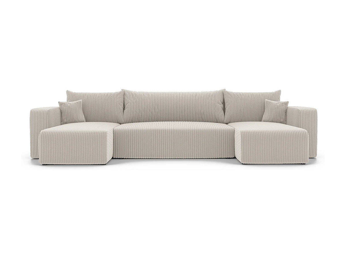 Canapé Panoramique d'Angle Convertible en Tissu Beige 4 Places - PIANO