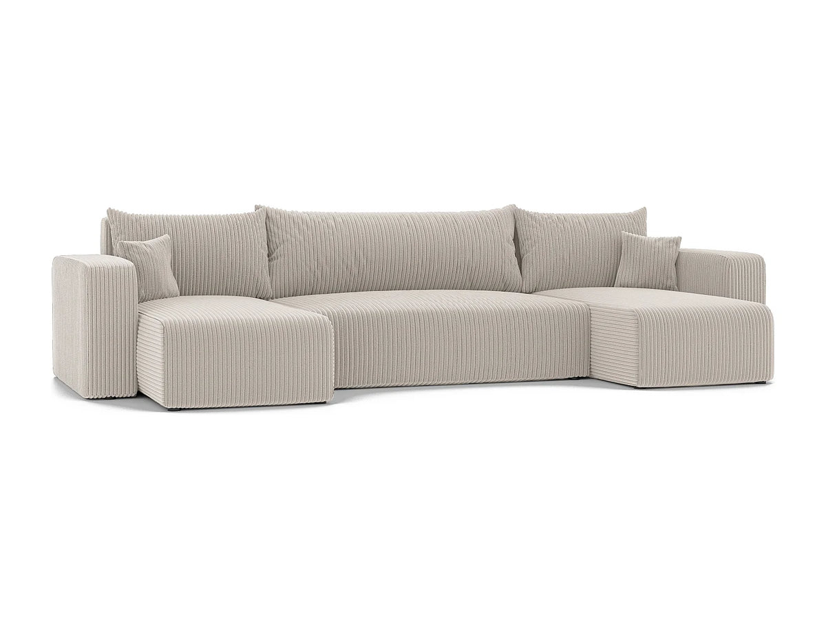 Canapé Panoramique d'Angle Convertible en Tissu Beige 4 Places - PIANO