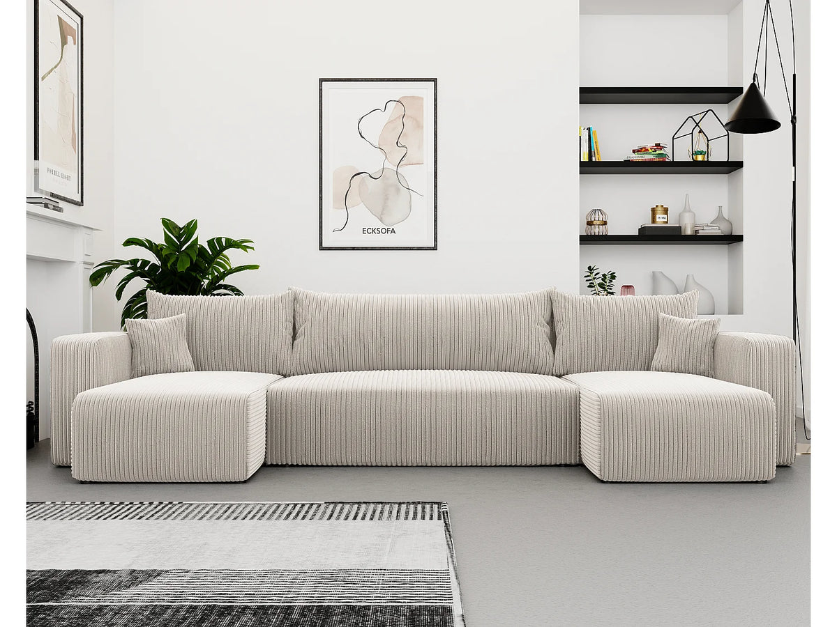 Canapé Panoramique d'Angle Convertible en Tissu Beige 4 Places - PIANO