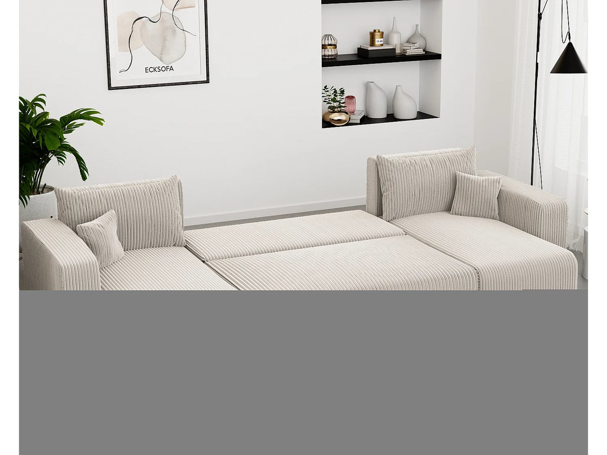 Canapé Panoramique d'Angle Convertible en Tissu Beige 4 Places - PIANO