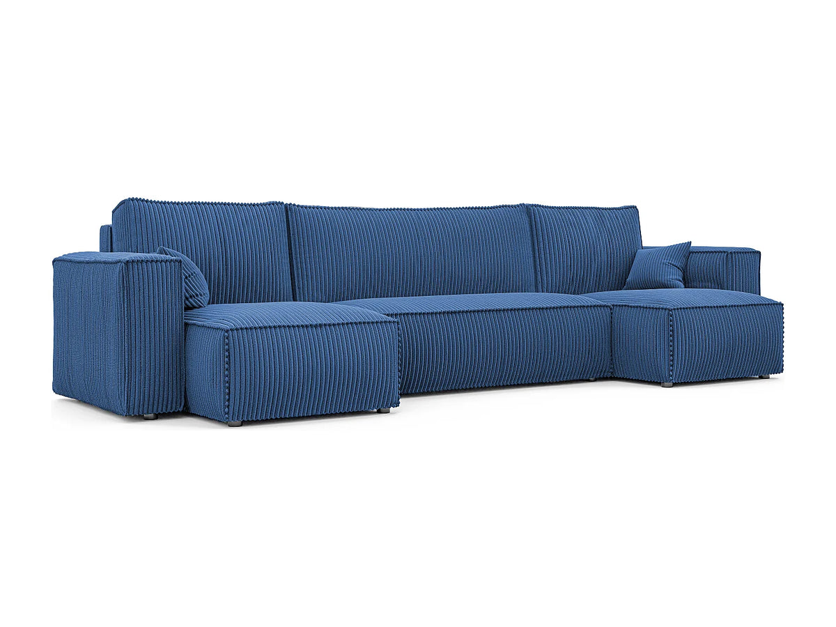 Canapé Panoramique d'Angle Convertible en Tissu Bleu 4 Places - PARIS