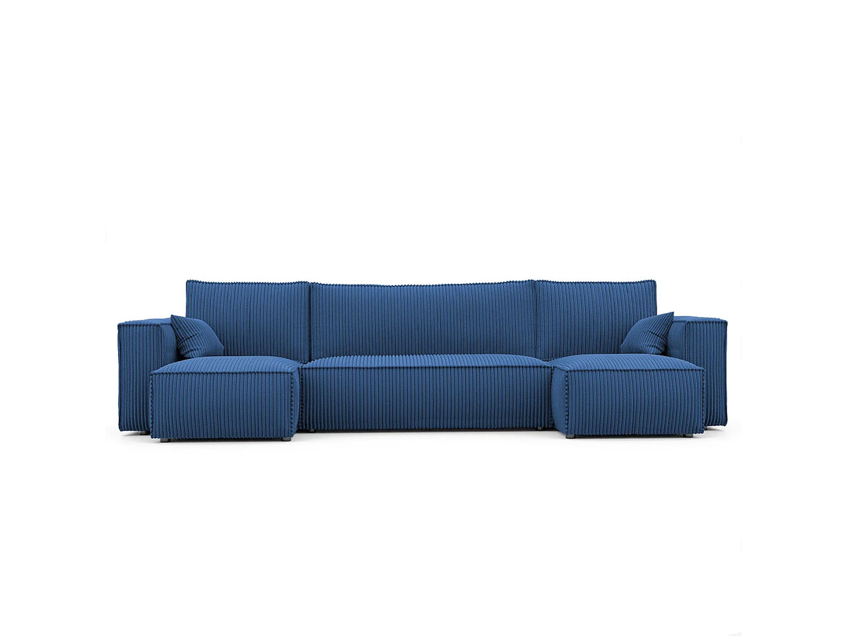 Canapé Panoramique d'Angle Convertible en Tissu Bleu 4 Places - PARIS