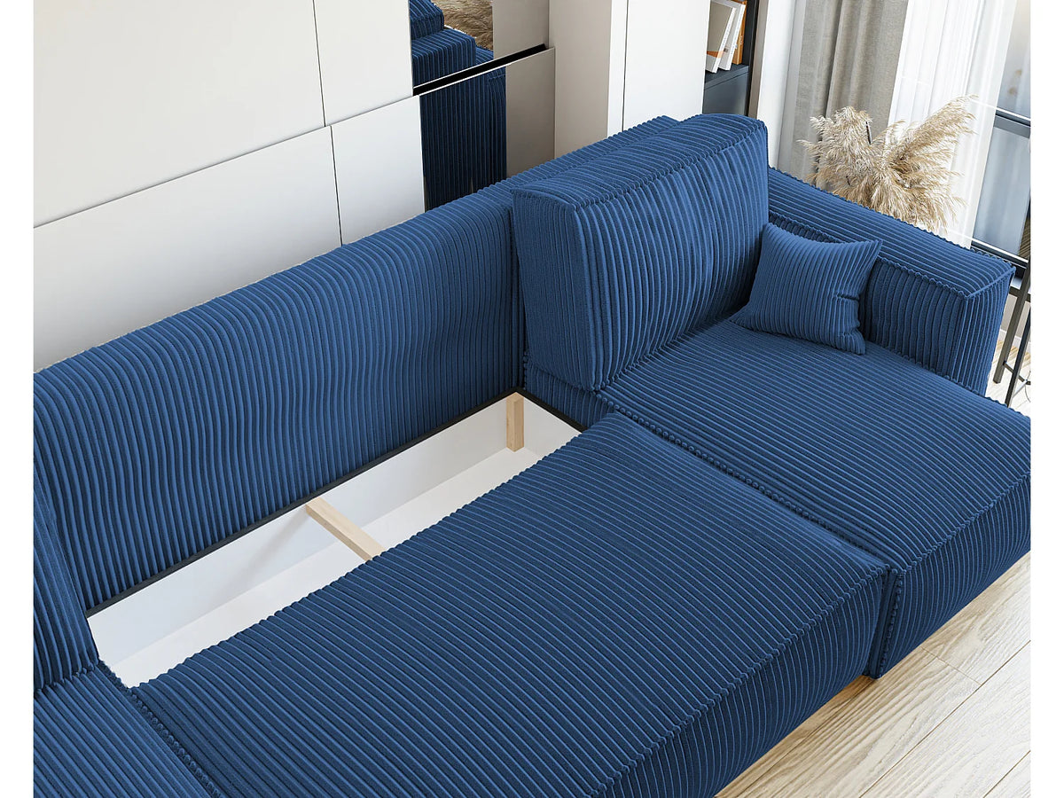 Canapé Panoramique d'Angle Convertible en Tissu Bleu 4 Places - PARIS