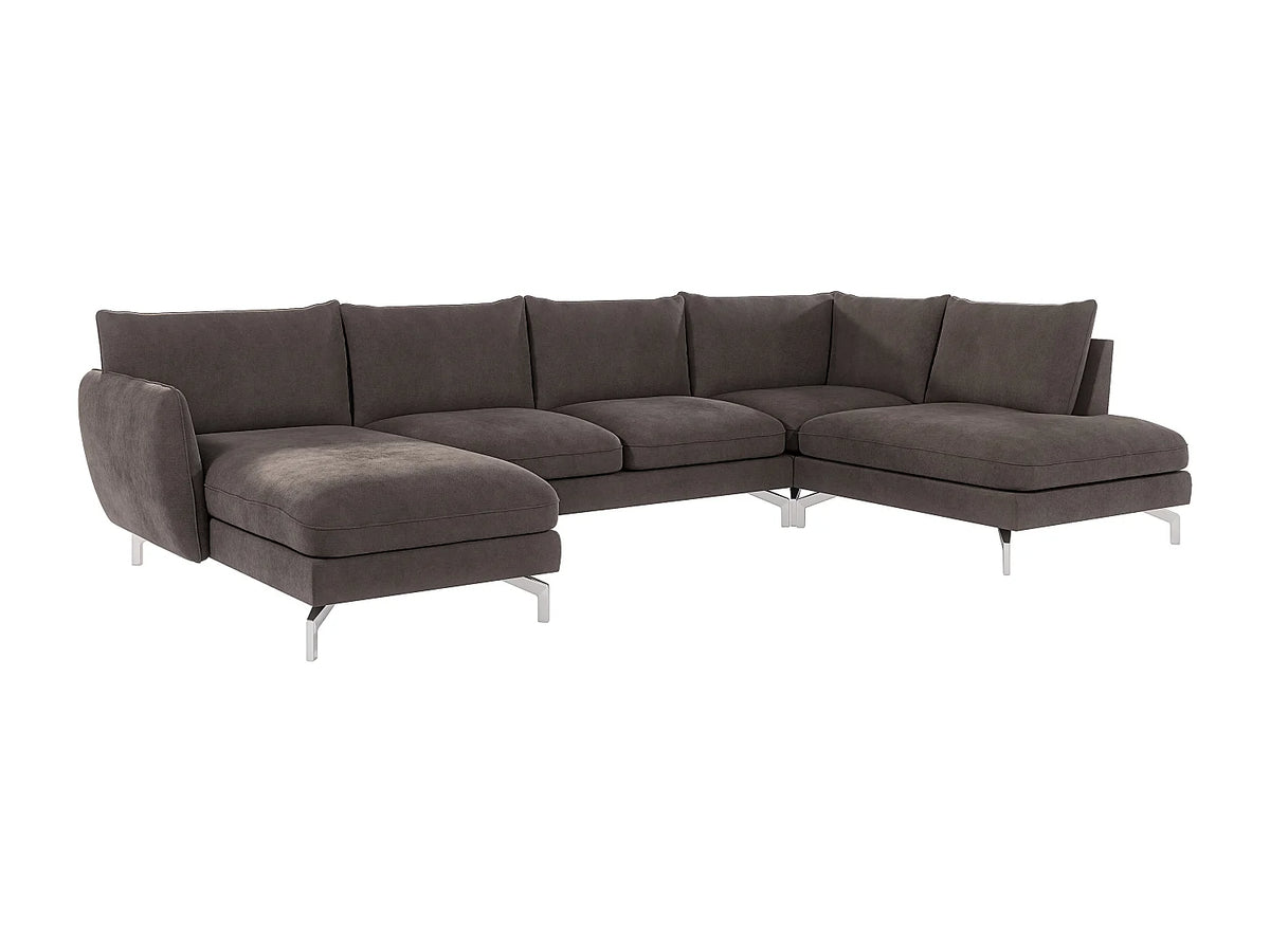 Canapé Panoramique d'Angle en Microfibre Marron 7 Places - ZOE