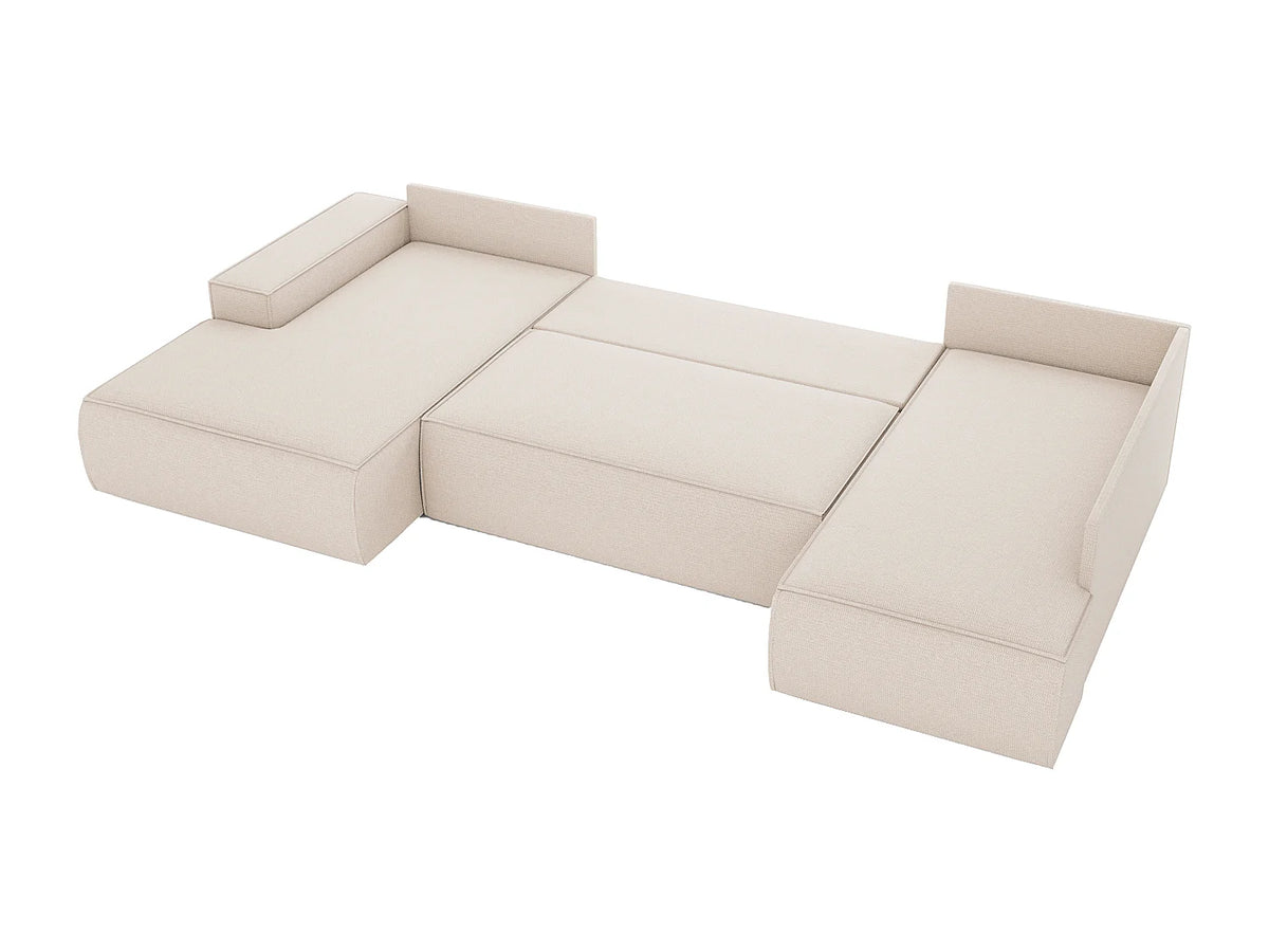 Canapé Panoramique d'Angle Gauche Convertible en Tissu Beige - AMELIA