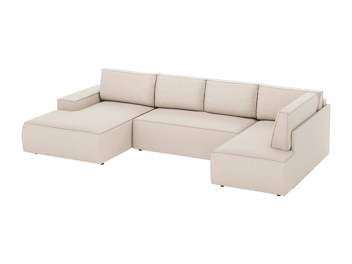Canapé Panoramique d'Angle Gauche Convertible en Tissu Beige - AMELIA