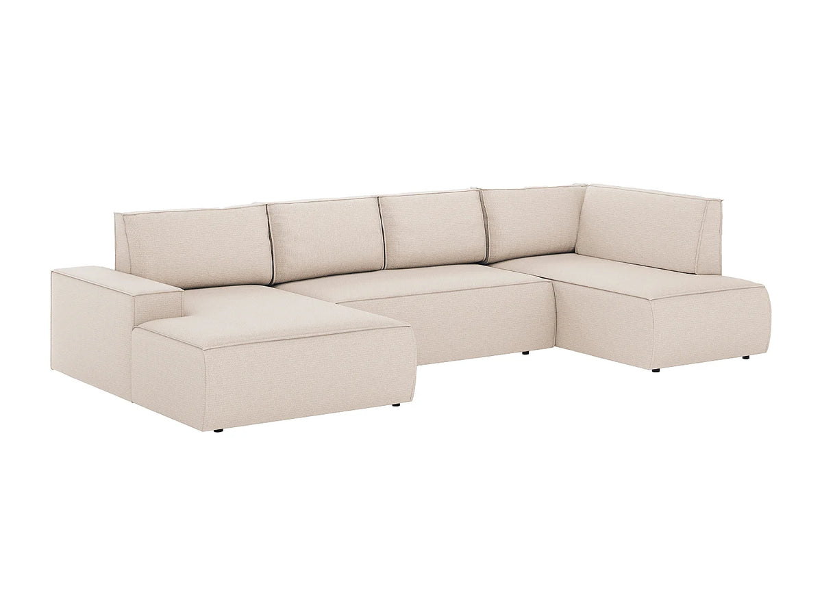 Canapé Panoramique d'Angle Gauche Convertible en Tissu Beige - AMELIA
