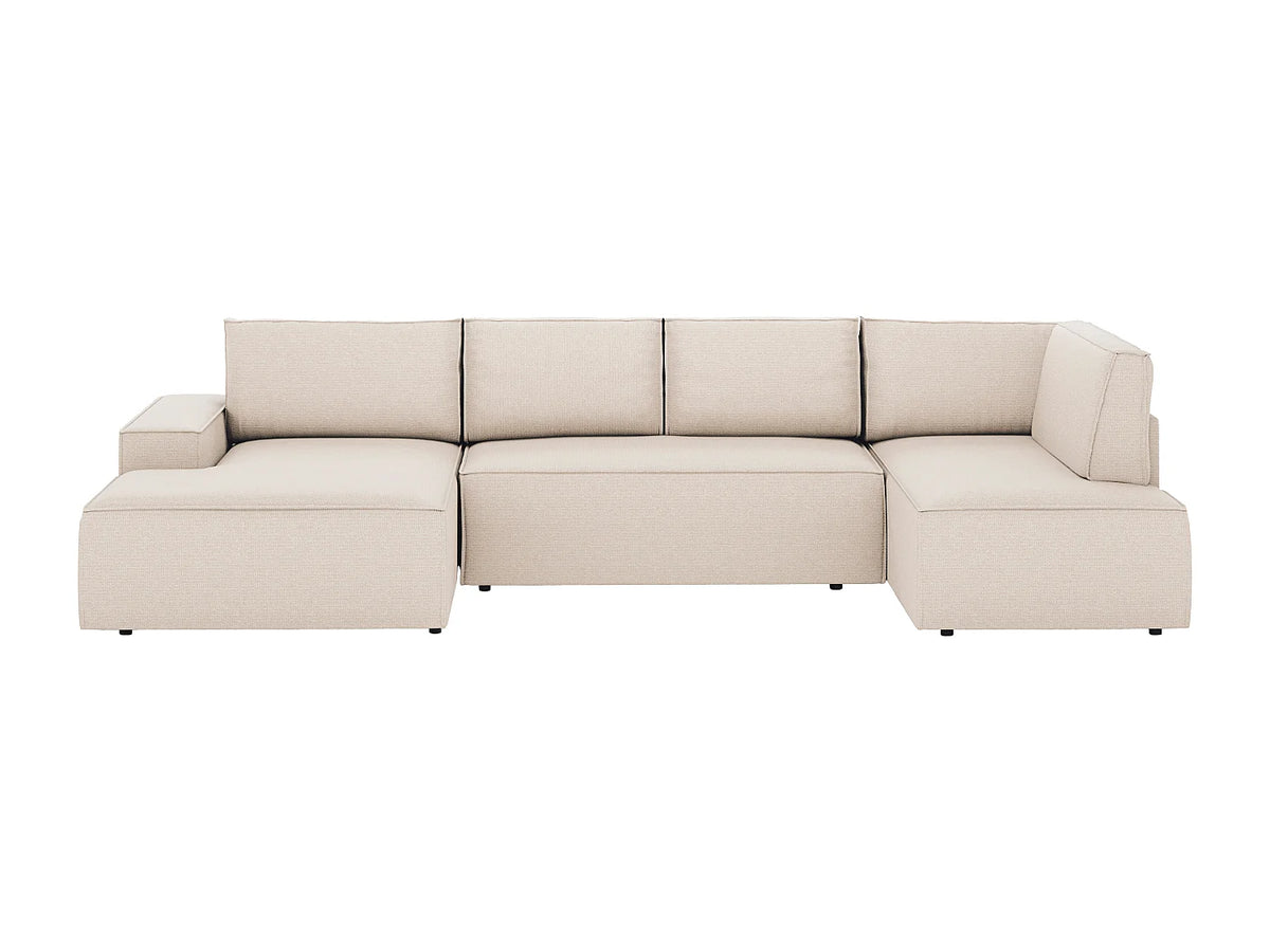 Canapé Panoramique d'Angle Gauche Convertible en Tissu Beige - AMELIA