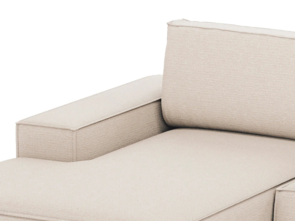 Canapé Panoramique d'Angle Gauche Convertible en Tissu Beige - AMELIA