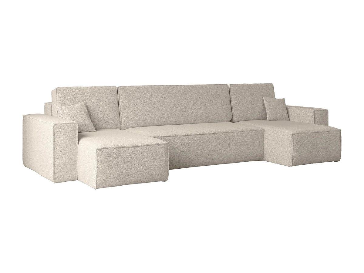 Canapé Panoramique d'Angle Convertible avec Coffre en Tissu Beige 4 Places - BEST
