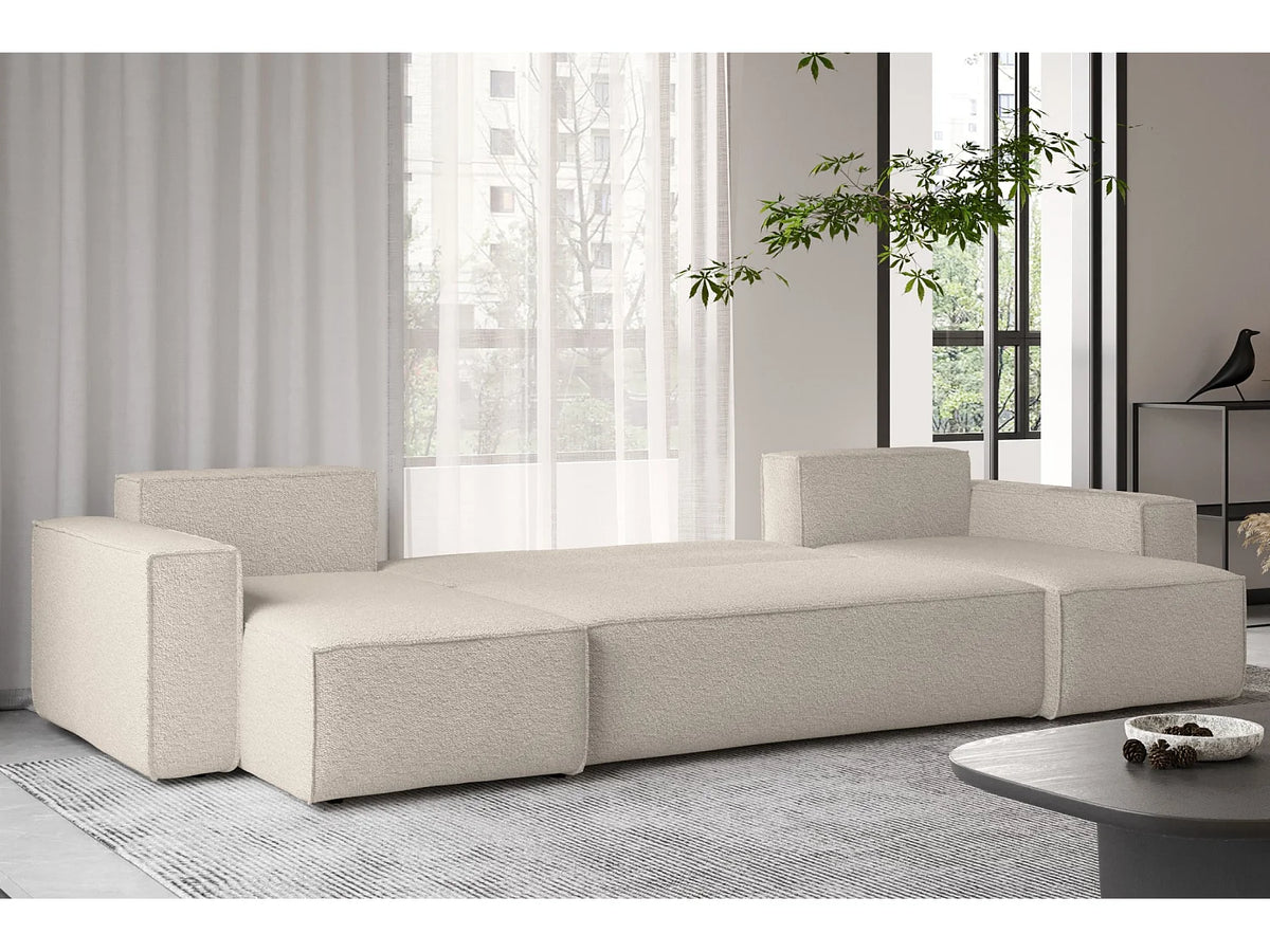 Canapé Panoramique d'Angle Convertible avec Coffre en Tissu Beige 4 Places - BEST