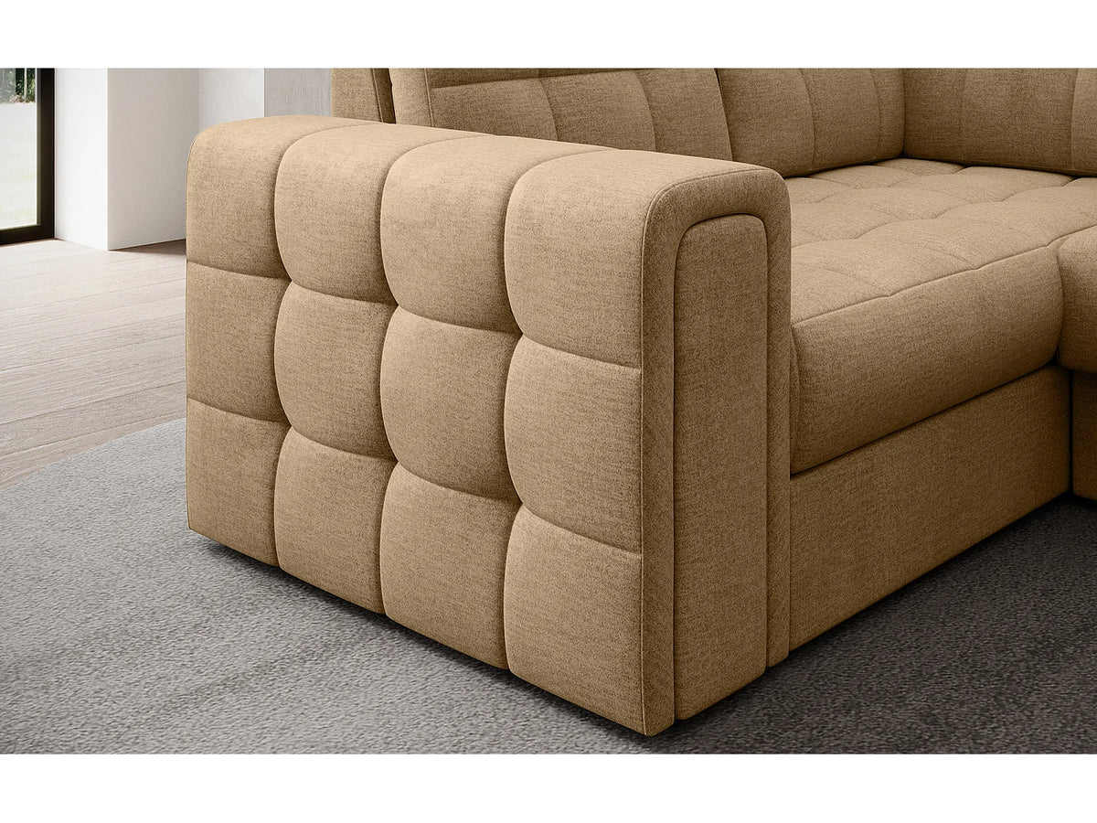 Canapé Panoramique d'Angle Convertible avec Coffre en Velours Beige 5 Places - ARIANE (Réf. 9652)