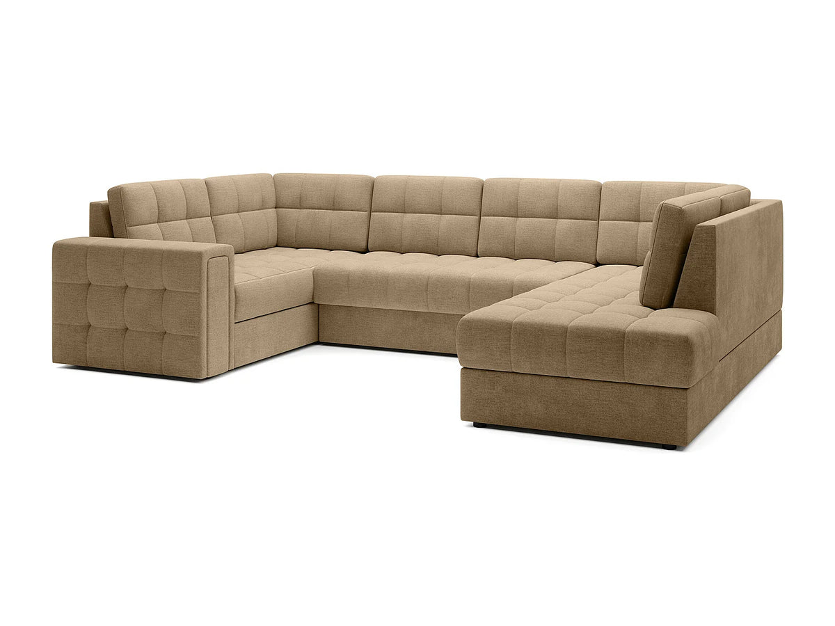 Canapé Panoramique d'Angle Convertible avec Coffre en Velours Beige 5 Places - ARIANE (Réf. 9652)