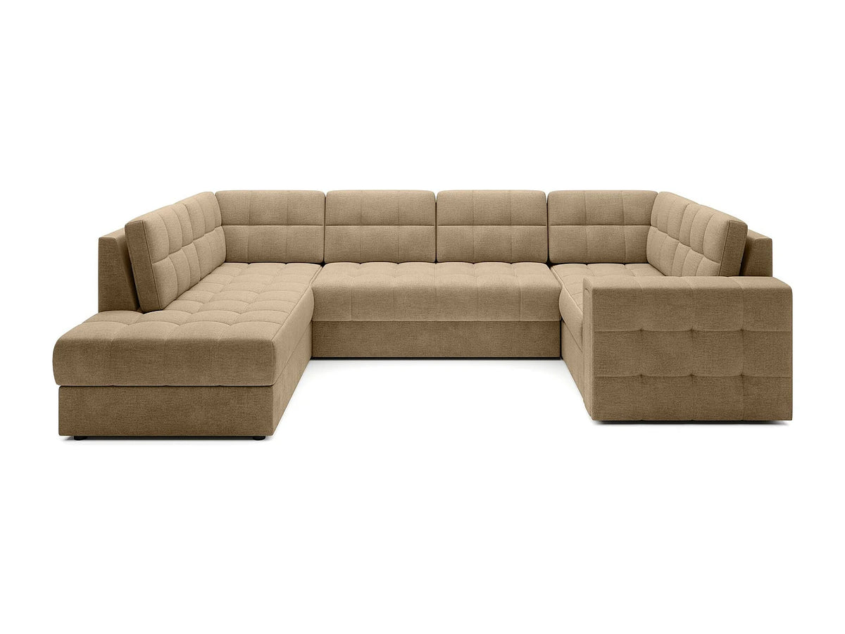 Canapé Panoramique d'Angle Convertible avec Coffre en Velours Beige 5 Places - ARIANE (Réf. 9654)