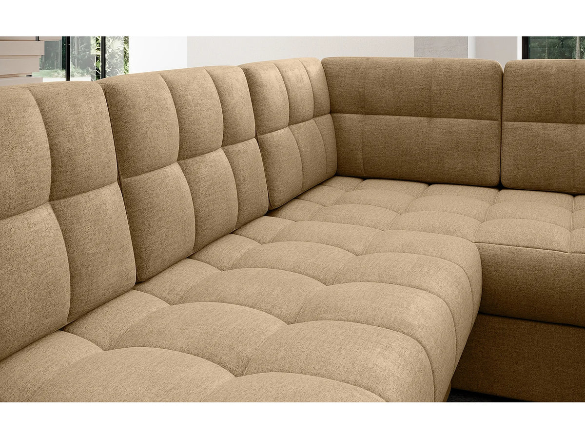 Canapé Panoramique d'Angle Convertible avec Coffre en Velours Beige 5 Places - ARIANE (Réf. 9654)