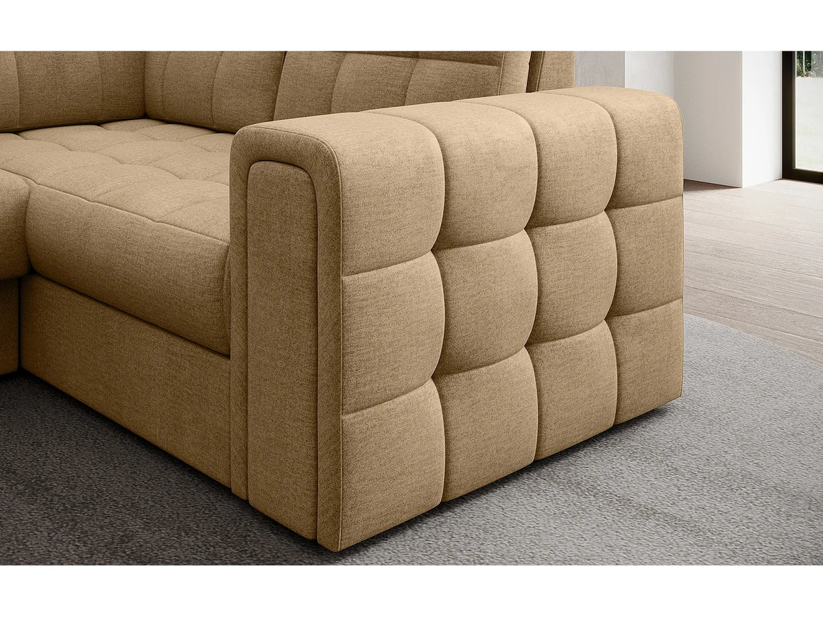 Canapé Panoramique d'Angle Convertible avec Coffre en Velours Beige 5 Places - ARIANE (Réf. 9654)