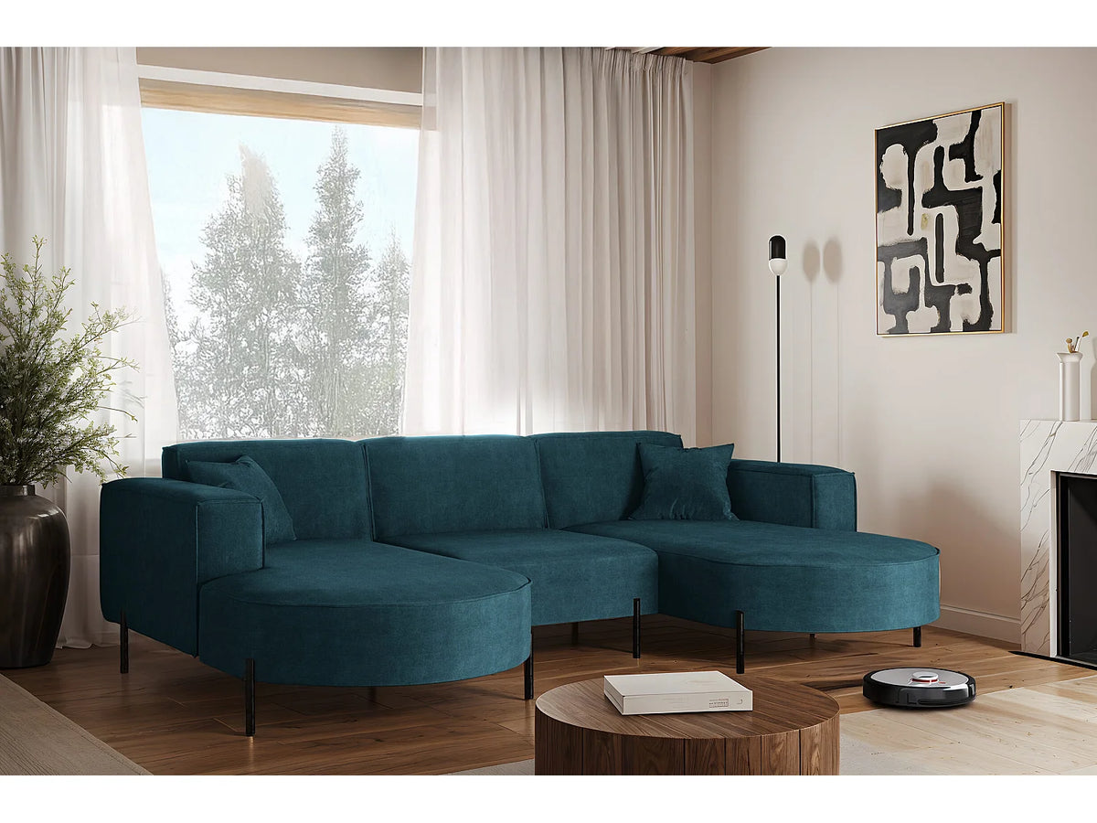 Canapé Panoramique d'Angle en Tissu Bleu 4 Places - MODENA