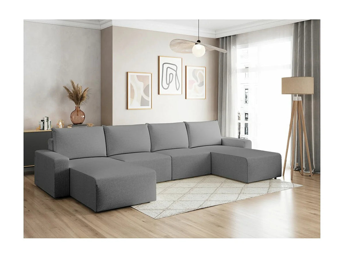 Canapé Panoramique d'Angle XXL en Tissu Gris 6 Places - ROMANE