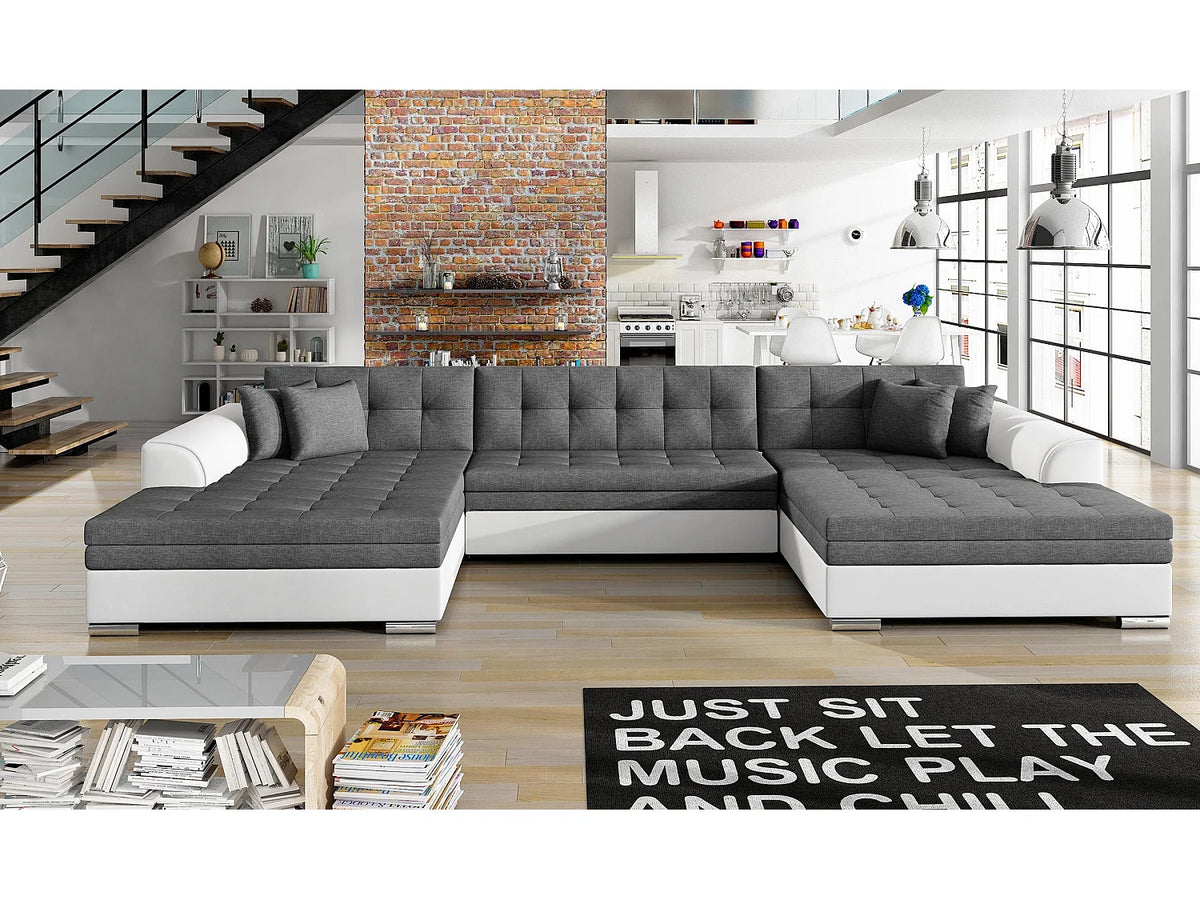 Canapé Panoramique d'Angle XXL Convertible en Tissu Multicolore 6 Places - VIRA
