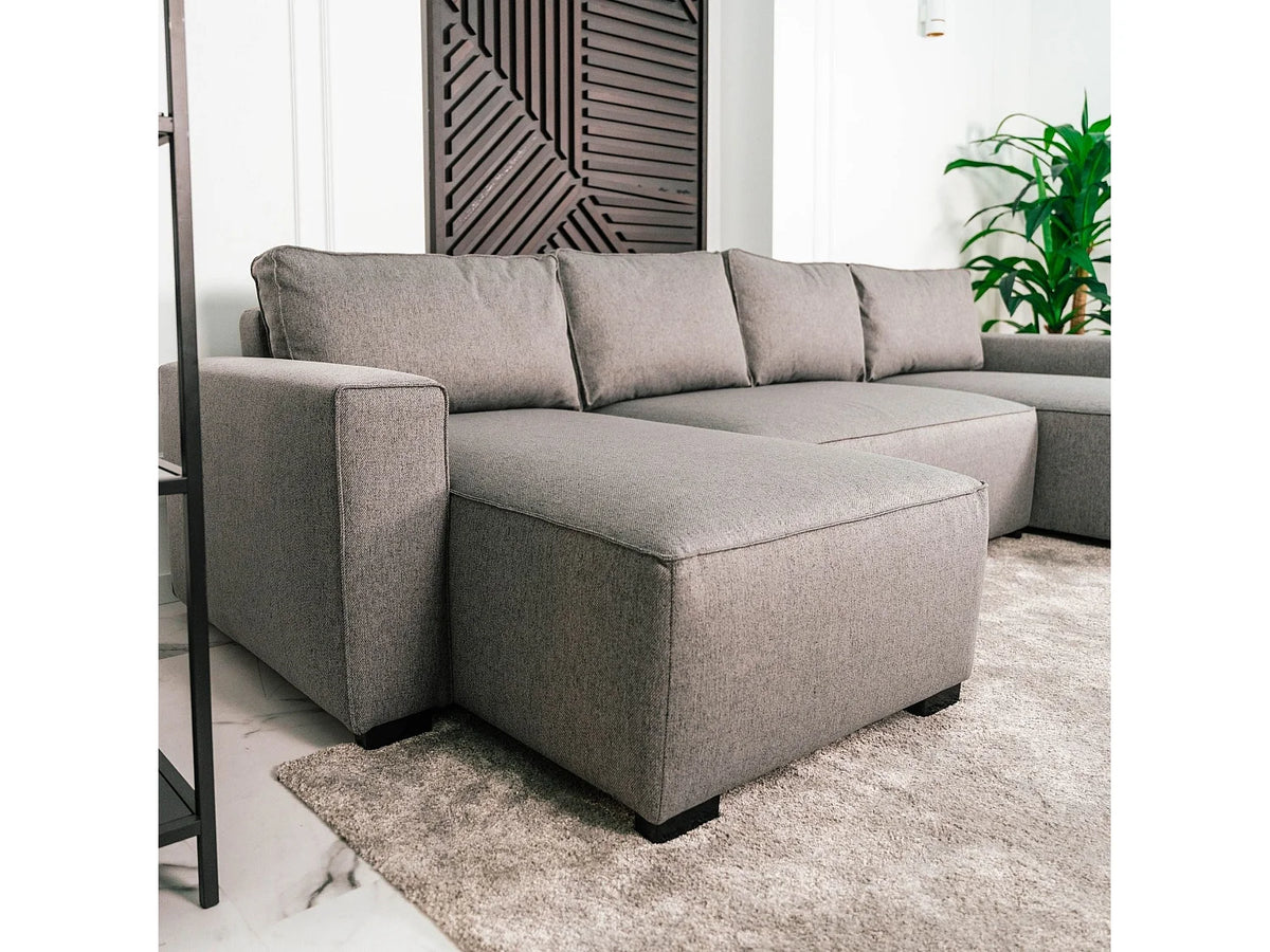 Canapé Panoramique d'Angle Convertible en Tissu Gris 5 Places - JORDAN