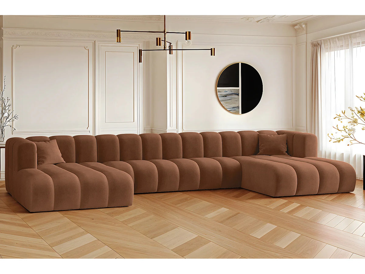 Canapé Panoramique d'Angle XXL Modulable en Tissu Marron - KAISER MÖBEL