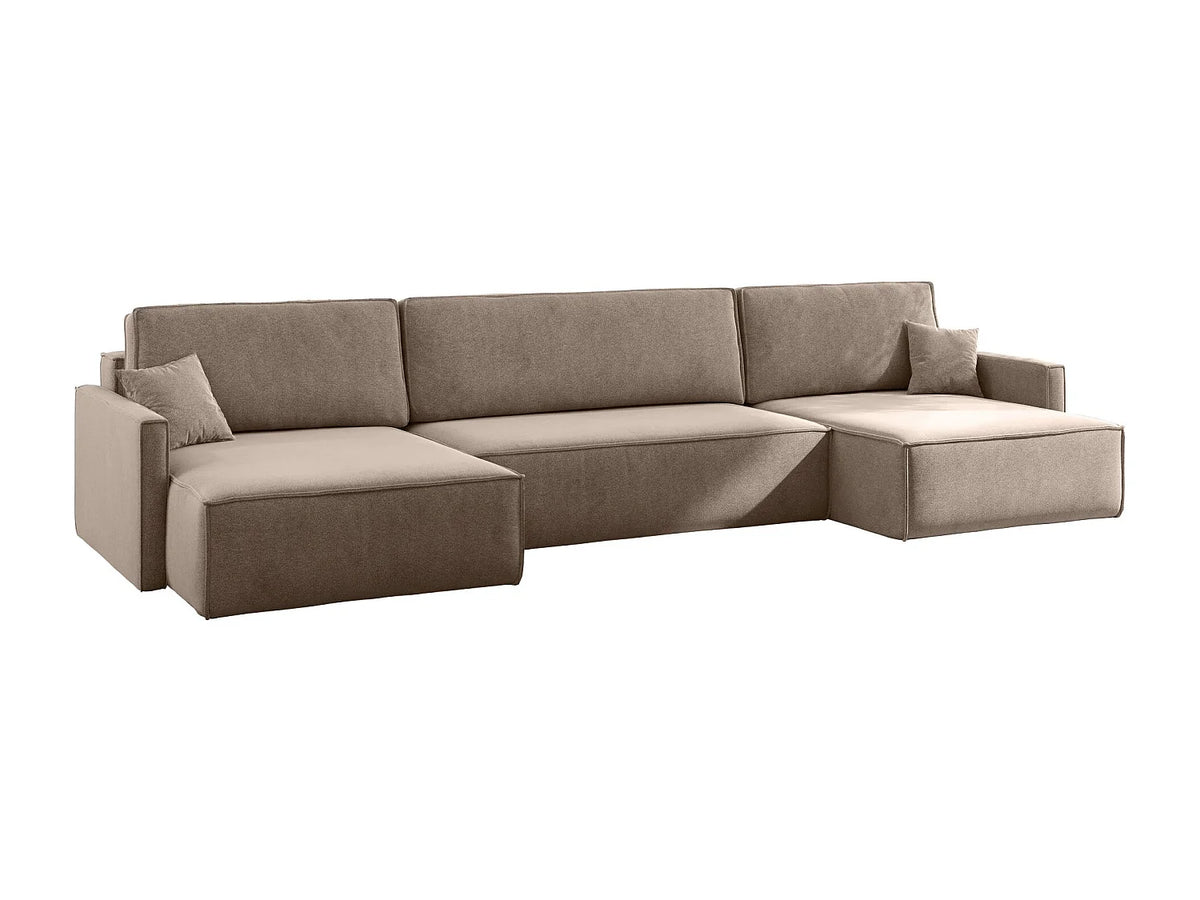 Canapé Panoramique d'Angle Convertible avec Coffre en Tissu Marron / Beige 4 Places - CARLOS