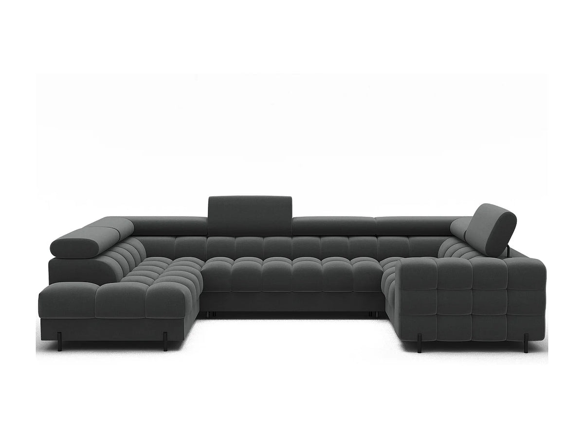 Canapé Panoramique d'Angle Convertible avec Coffre en Tissu Gris 5 Places - BRASILIA