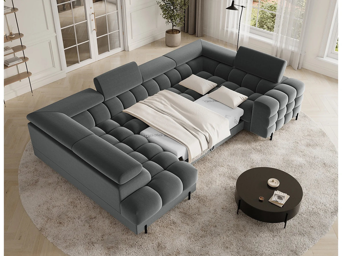 Canapé Panoramique d'Angle Convertible avec Coffre en Tissu Gris 5 Places - BRASILIA