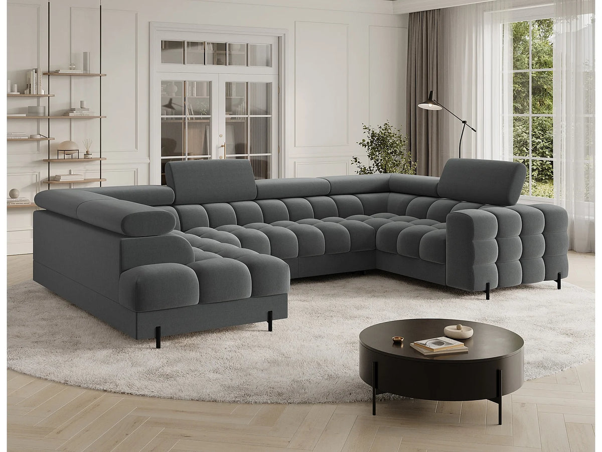 Canapé Panoramique d'Angle Convertible avec Coffre en Tissu Gris 5 Places - BRASILIA