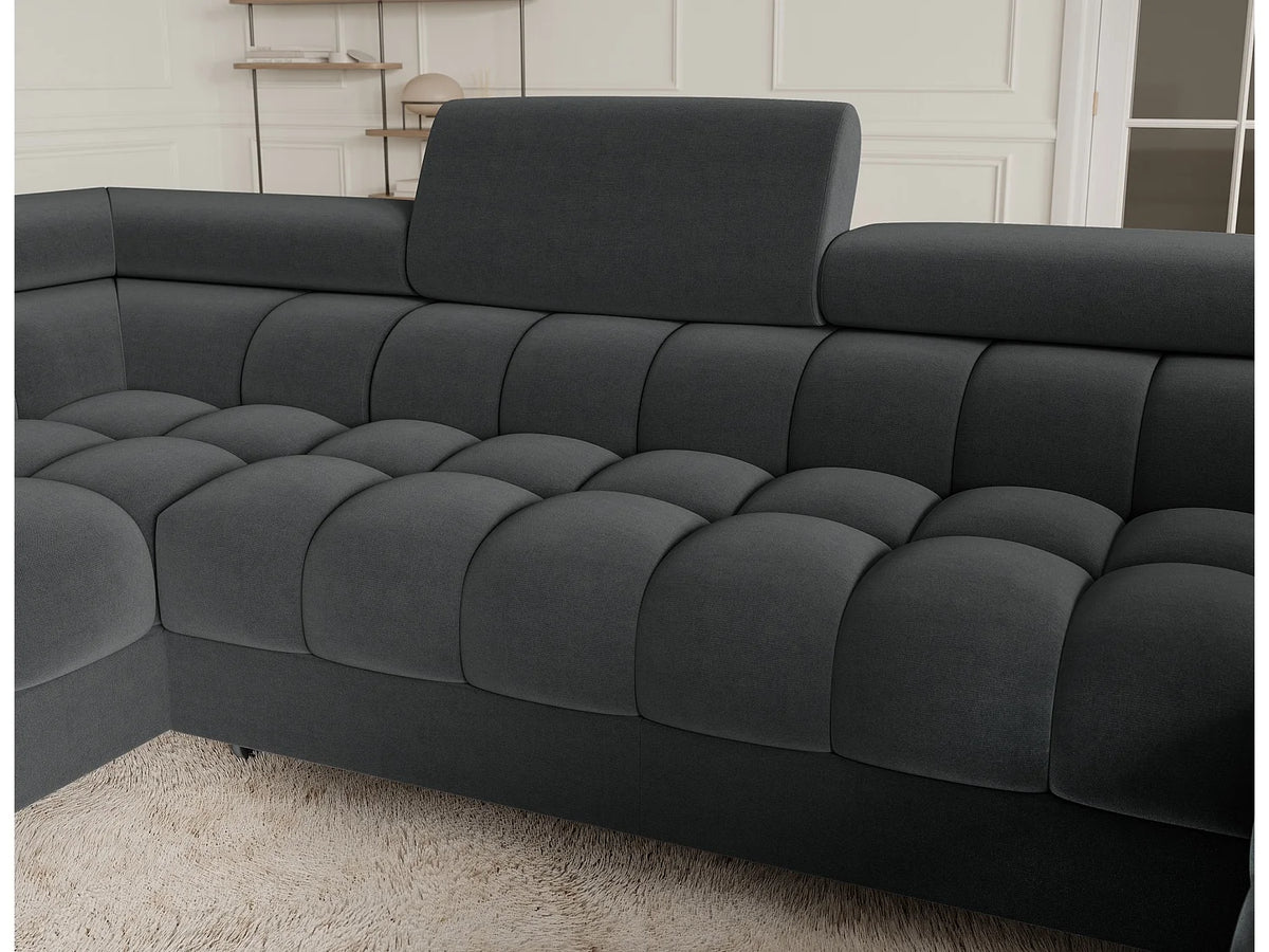 Canapé Panoramique d'Angle Convertible avec Coffre en Tissu Gris 5 Places - BRASILIA