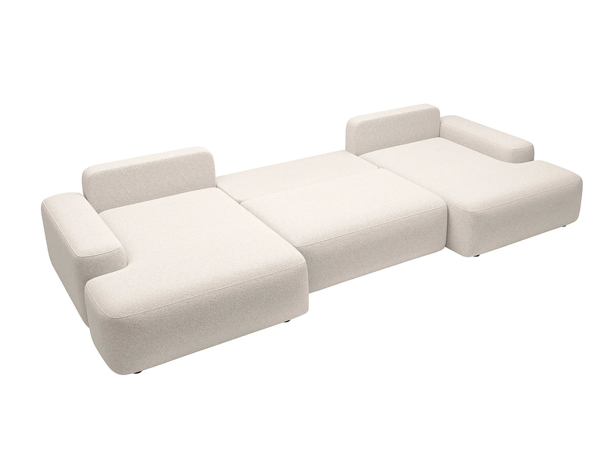 Canapé Panoramique d'Angle XXL Convertible en Tissu Crème - DAVISO