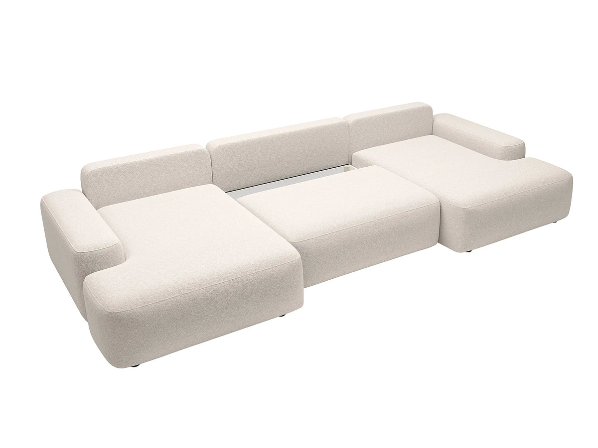 Canapé Panoramique d'Angle XXL Convertible en Tissu Crème - DAVISO