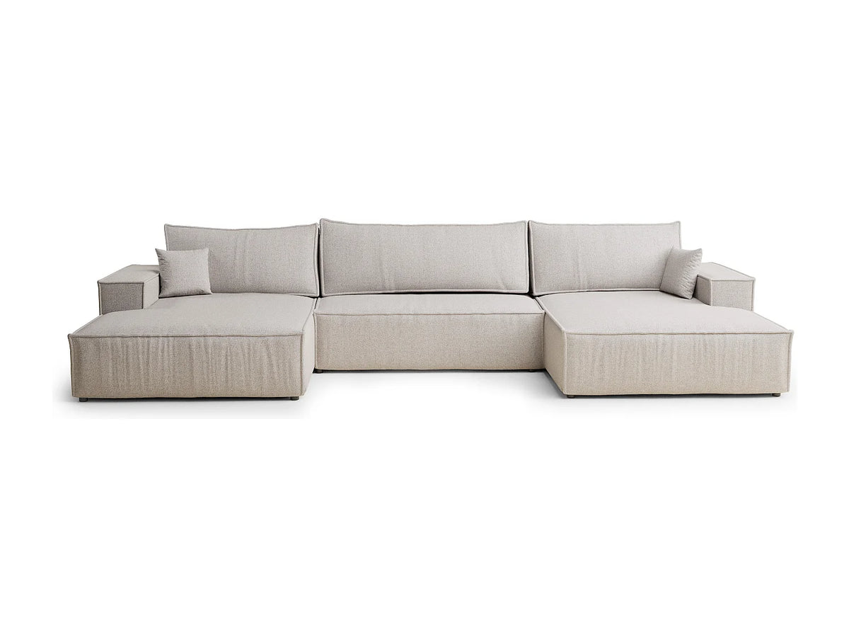 Canapé Panoramique d'Angle XXL Convertible en Tissu Beige 6 Places - KYOTO